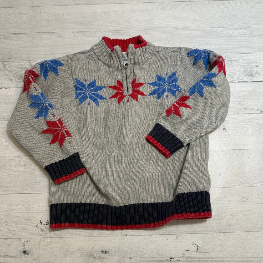 Hanna Andersson boys knit holiday snowflake sweater grey snowflakes 110/5